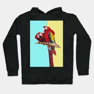 Macaw Parrot Watercolor Painting on Aqua and Yellow Hoodie